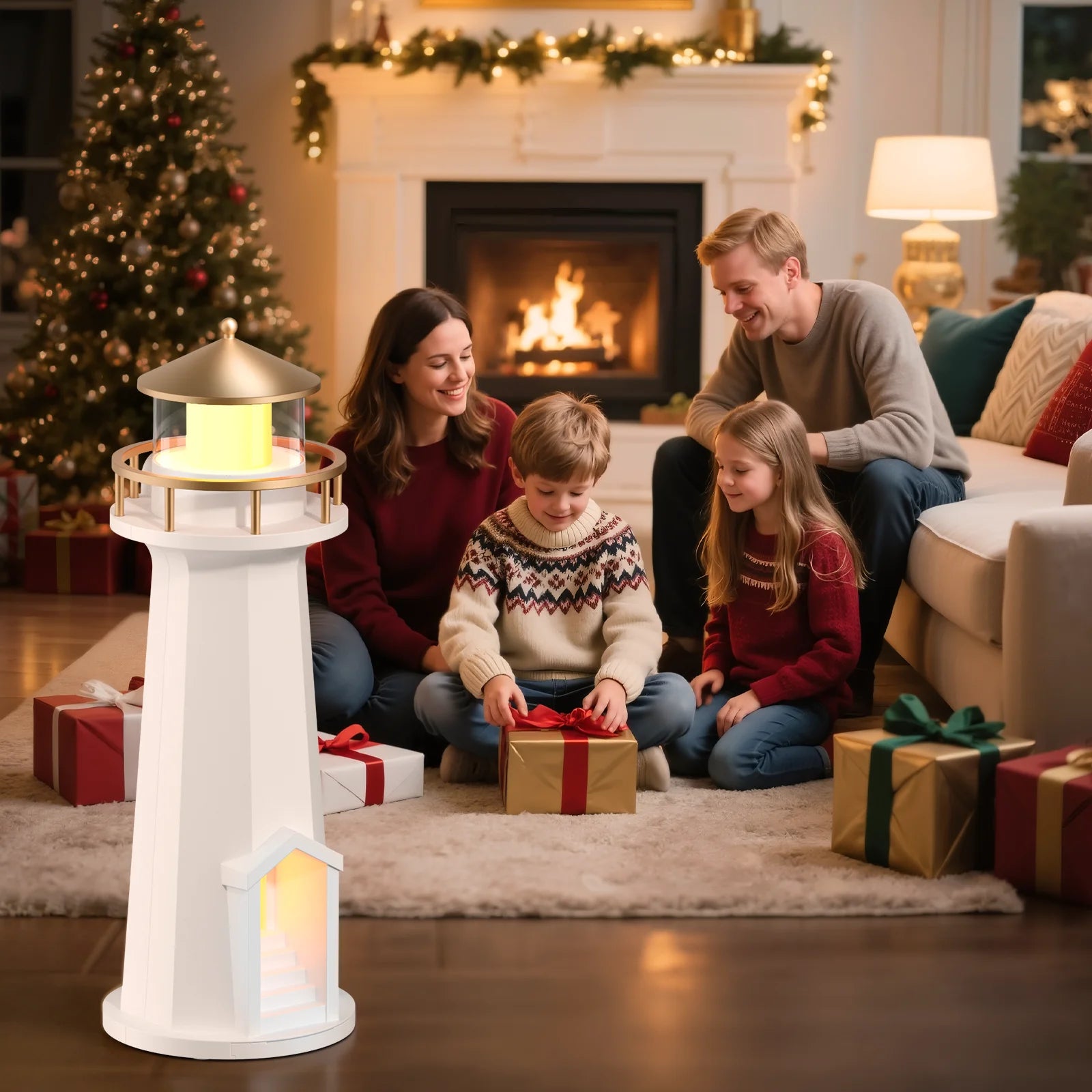 Luminária noturna em formato de farol lunar com alto-falante Bluetooth, carregador sem fio, ideal para quarto, decoração aconchegante e projetor de lua. Perfeito para presentear.