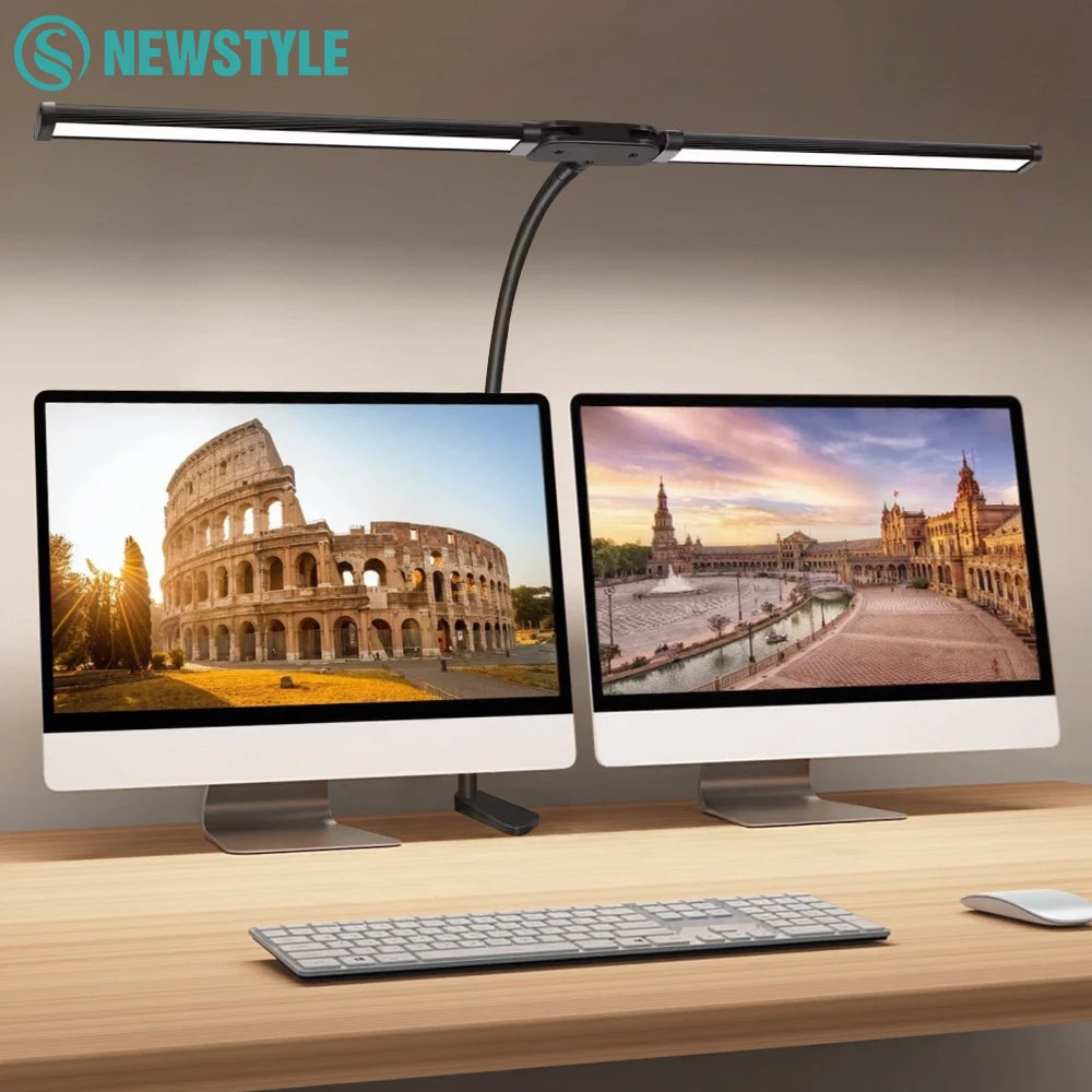 Luminária de mesa LED de 2 cabeças para escritório, casa, lâmpada de arquiteto com braçadeira USB, iluminação ajustável flexível de 3 cores. O maior aliado para quem precisa trabalhar ou estudar a noite inteira.
